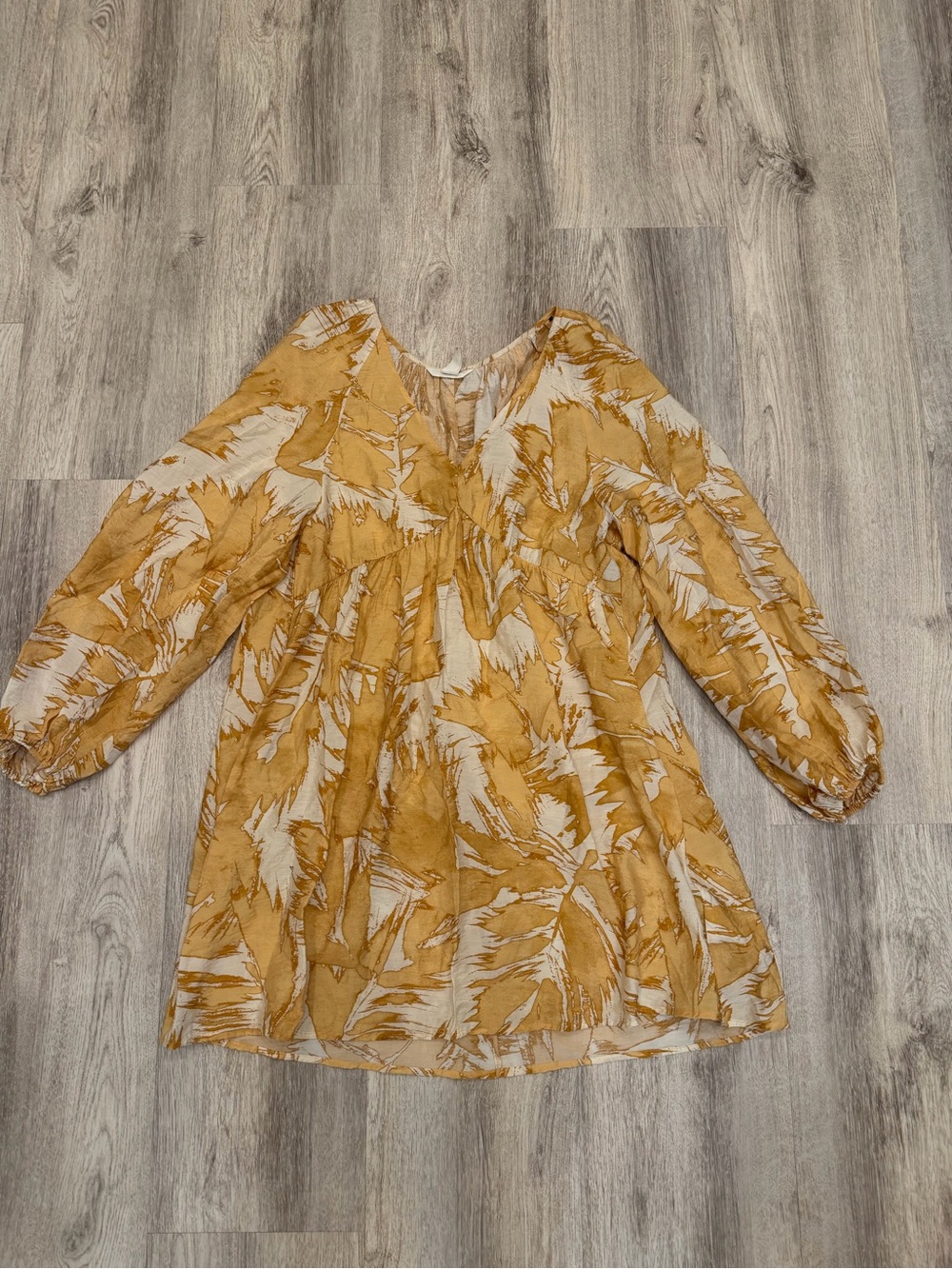 H&M Mustard Yellow Abstract Print Babydoll Mini Dress Small